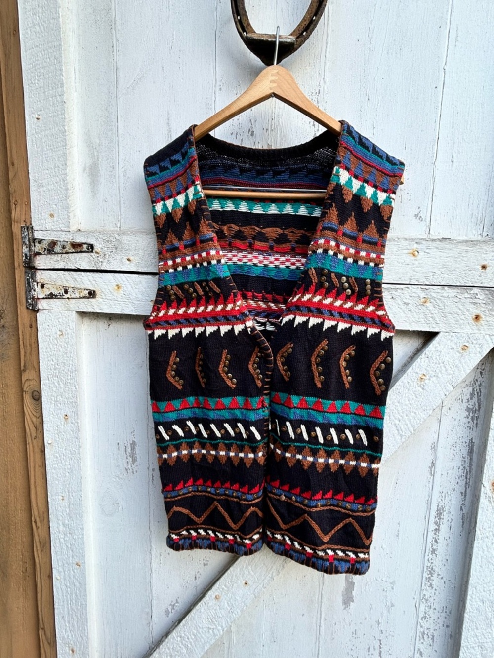 Vintage cotton textured Southwestern Knit Vest XL